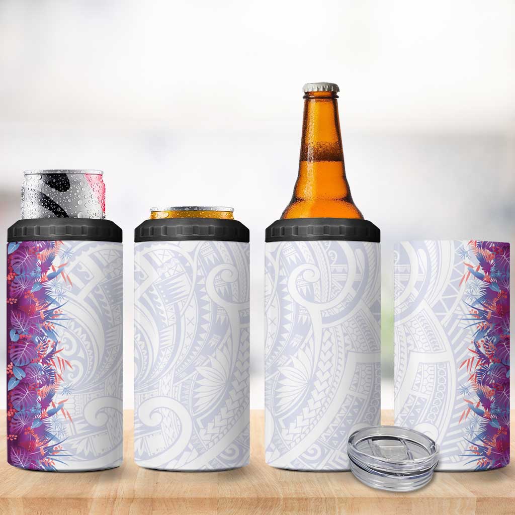 Hawaii Tropical Plant Poni 4 in 1 Can Cooler Tumbler Vibrant Polynesian Pattern