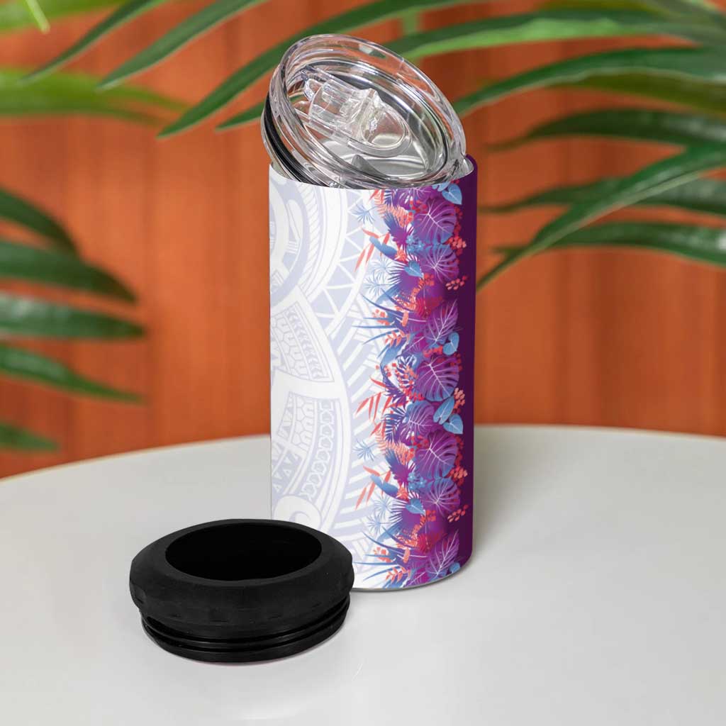 Hawaii Tropical Plant Poni 4 in 1 Can Cooler Tumbler Vibrant Polynesian Pattern