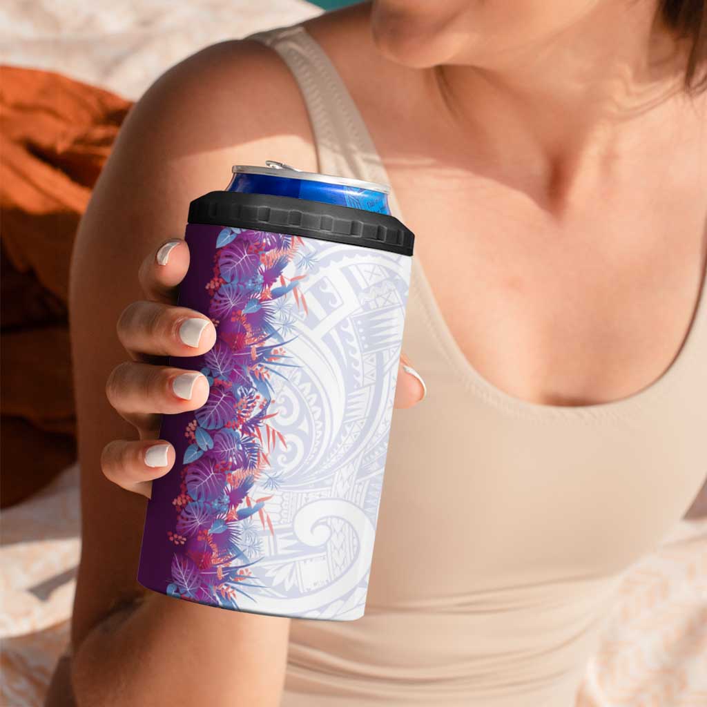 Hawaii Tropical Plant Poni 4 in 1 Can Cooler Tumbler Vibrant Polynesian Pattern