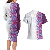 Hawaii Tropical Plant Poni Couples Matching Long Sleeve Bodycon Dress and Hawaiian Shirt Vibrant Polynesian Pattern LT01 - Polynesian Pride
