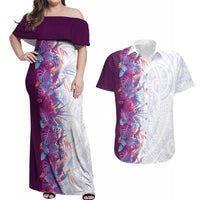 Hawaii Tropical Plant Poni Couples Matching Off Shoulder Maxi Dress and Hawaiian Shirt Vibrant Polynesian Pattern LT01 Purple - Polynesian Pride