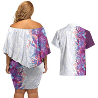 Hawaii Tropical Plant Poni Couples Matching Off Shoulder Short Dress and Hawaiian Shirt Vibrant Polynesian Pattern LT01 - Polynesian Pride