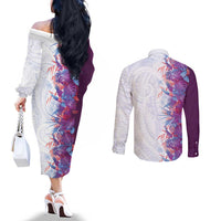 Hawaii Tropical Plant Poni Couples Matching Off The Shoulder Long Sleeve Dress and Long Sleeve Button Shirt Vibrant Polynesian Pattern LT01 - Polynesian Pride
