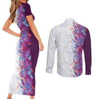 Hawaii Tropical Plant Poni Couples Matching Short Sleeve Bodycon Dress and Long Sleeve Button Shirt Vibrant Polynesian Pattern LT01 - Polynesian Pride