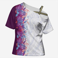 Hawaii Tropical Plant Poni Cross Shoulder Shirt Vibrant Polynesian Pattern