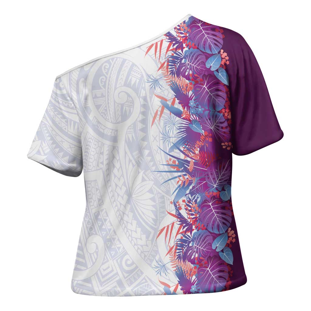Hawaii Tropical Plant Poni Cross Shoulder Shirt Vibrant Polynesian Pattern
