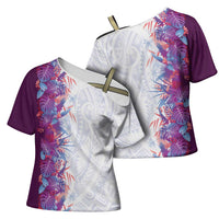 Hawaii Tropical Plant Poni Cross Shoulder Shirt Vibrant Polynesian Pattern