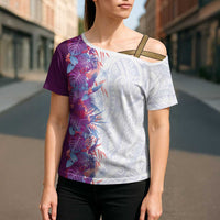 Hawaii Tropical Plant Poni Cross Shoulder Shirt Vibrant Polynesian Pattern
