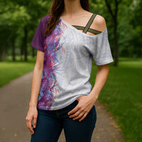 Hawaii Tropical Plant Poni Cross Shoulder Shirt Vibrant Polynesian Pattern