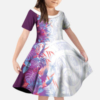 Hawaii Tropical Plant Poni Family Matching Long Sleeve Bodycon Dress and Hawaiian Shirt Vibrant Polynesian Pattern