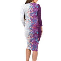 Hawaii Tropical Plant Poni Family Matching Long Sleeve Bodycon Dress and Hawaiian Shirt Vibrant Polynesian Pattern
