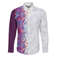 Hawaii Tropical Plant Poni Family Matching Puletasi and Hawaiian Shirt Vibrant Polynesian Pattern