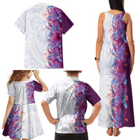 Hawaii Tropical Plant Poni Family Matching Tank Maxi Dress and Hawaiian Shirt Vibrant Polynesian Pattern