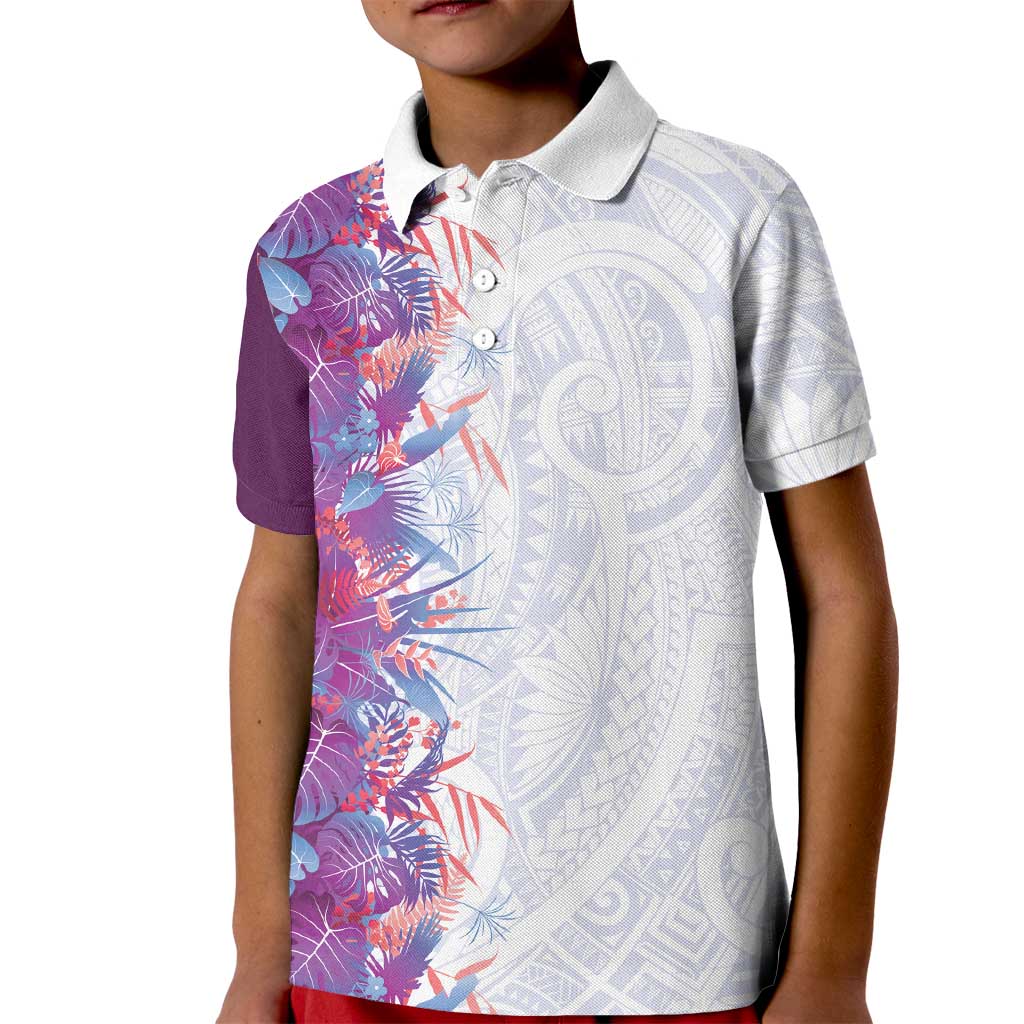 Hawaii Tropical Plant Poni Kid Polo Shirt Vibrant Polynesian Pattern LT01 Kid Purple - Polynesian Pride