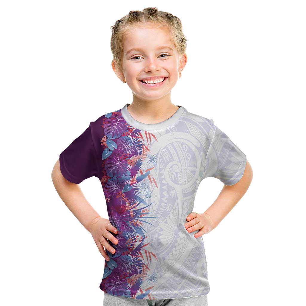 Hawaii Tropical Plant Poni Kid T Shirt Vibrant Polynesian Pattern LT01 Purple - Polynesian Pride