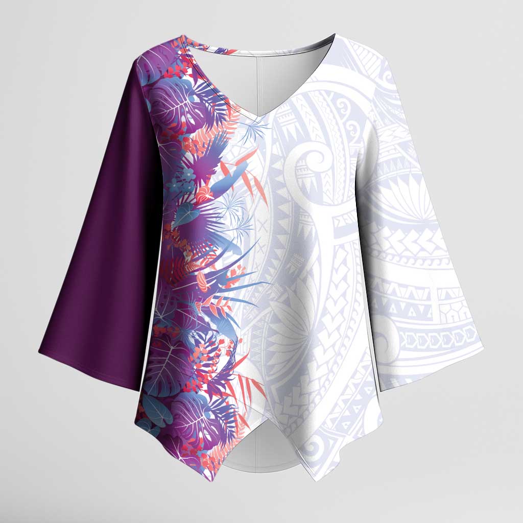 Hawaii Tropical Plant Poni Kimono Sleeve Blouse Vibrant Polynesian Pattern LT01 Female Purple - Polynesian Pride