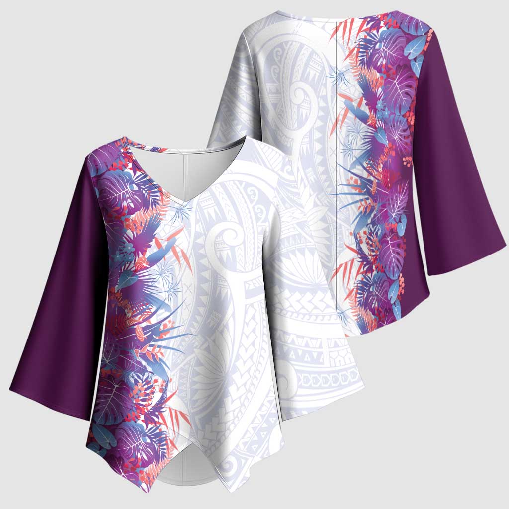 Hawaii Tropical Plant Poni Kimono Sleeve Blouse Vibrant Polynesian Pattern LT01 - Polynesian Pride