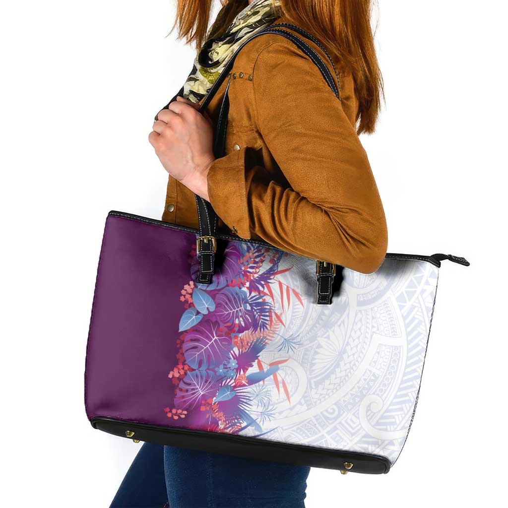 Hawaii Tropical Plant Poni Leather Tote Bag Vibrant Polynesian Pattern LT01 Purple - Polynesian Pride