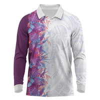 Hawaii Tropical Plant Poni Long Sleeve Polo Shirt Vibrant Polynesian Pattern LT01 Purple - Polynesian Pride