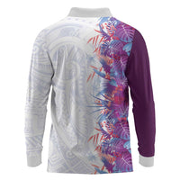 Hawaii Tropical Plant Poni Long Sleeve Polo Shirt Vibrant Polynesian Pattern LT01 - Polynesian Pride