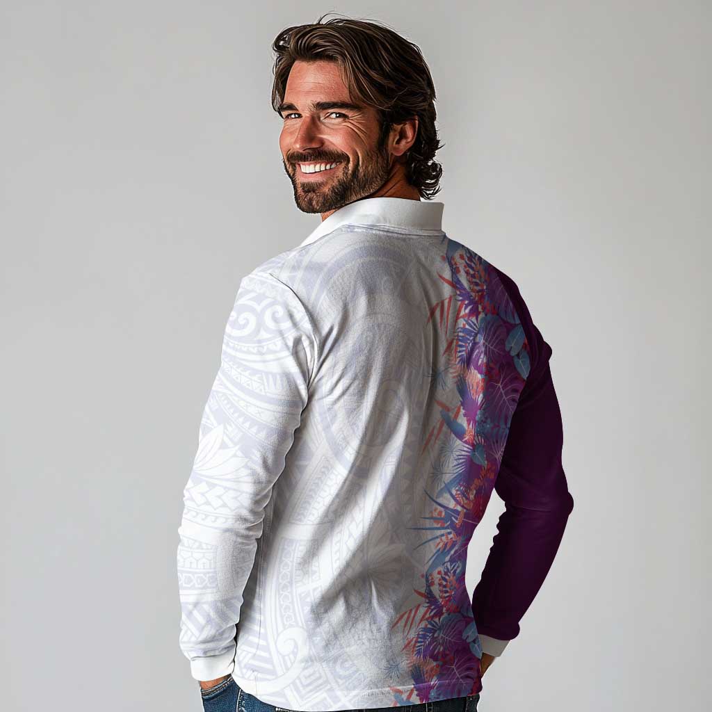 Hawaii Tropical Plant Poni Long Sleeve Polo Shirt Vibrant Polynesian Pattern LT01 - Polynesian Pride