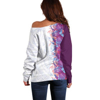 Hawaii Tropical Plant Poni Off Shoulder Sweater Vibrant Polynesian Pattern