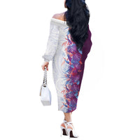 Hawaii Tropical Plant Poni Off The Shoulder Long Sleeve Dress Vibrant Polynesian Pattern