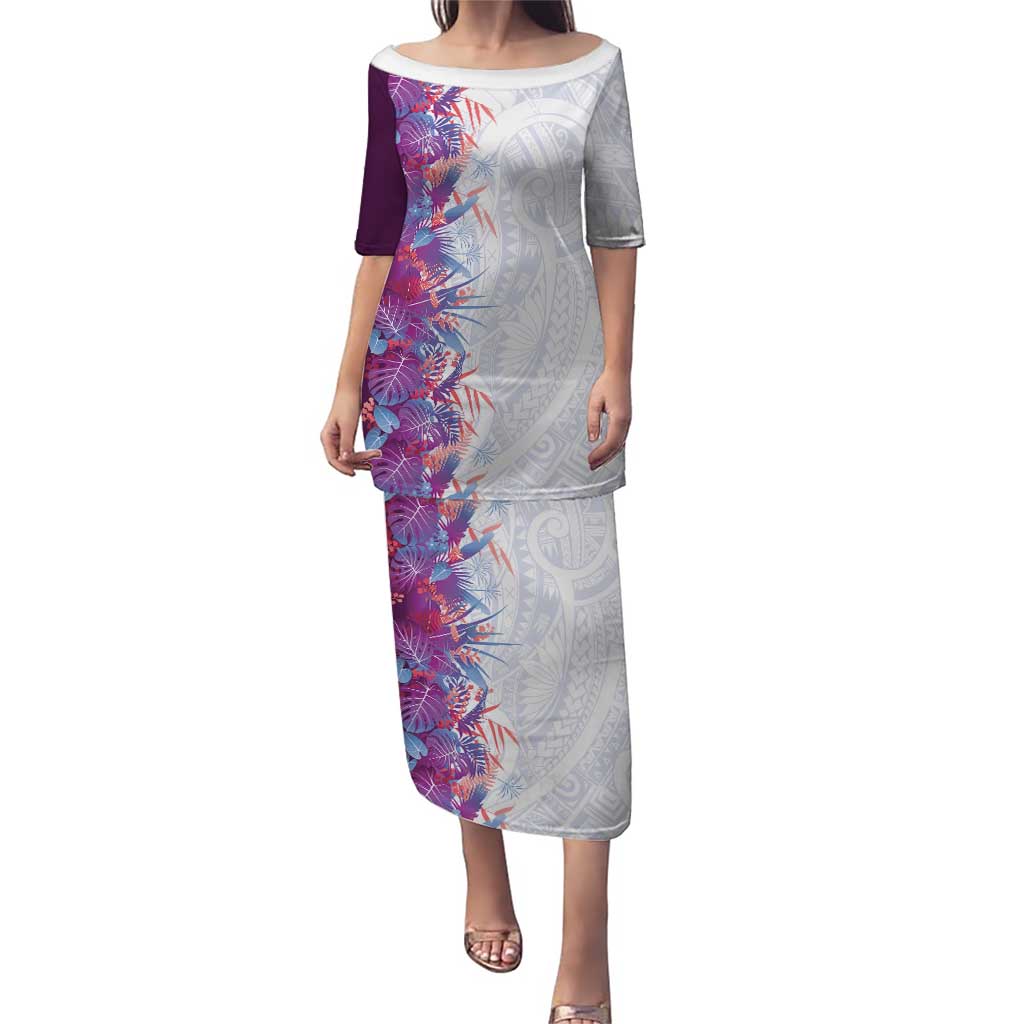 Hawaii Tropical Plant Poni Puletasi Vibrant Polynesian Pattern LT01 Long Dress Purple - Polynesian Pride