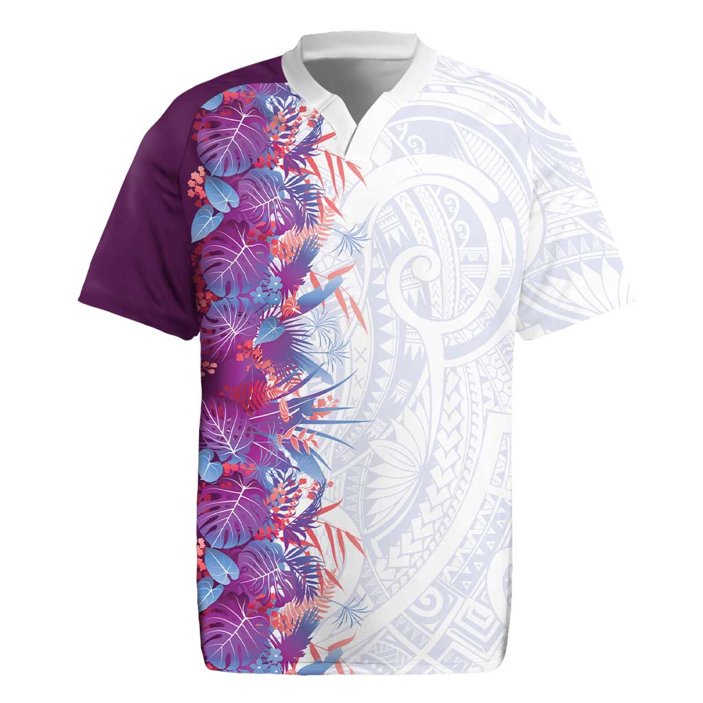 Hawaii Tropical Plant Poni Rugby Jersey Vibrant Polynesian Pattern LT01 Purple - Polynesian Pride