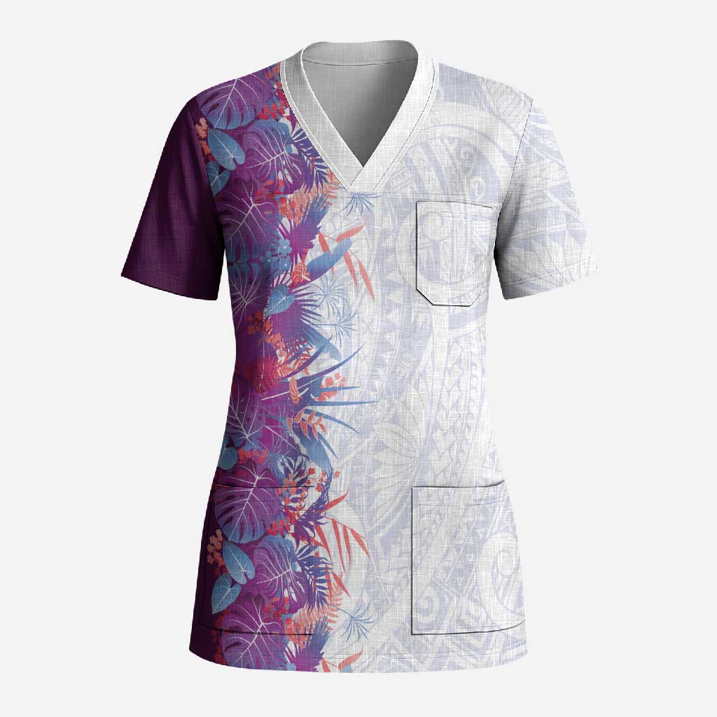 Hawaii Tropical Plant Poni Scrub Top Vibrant Polynesian Pattern LT01 Adult Purple - Polynesian Pride