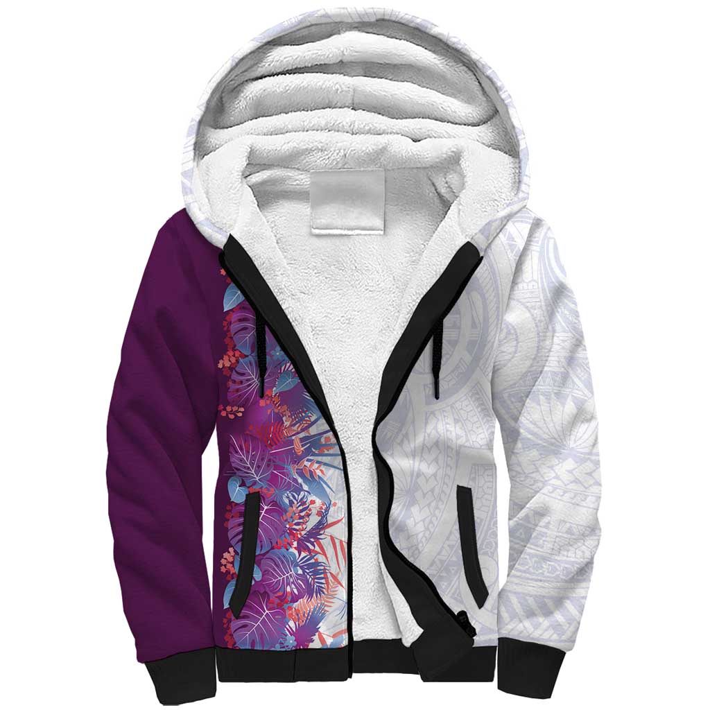 Hawaii Tropical Plant Poni Sherpa Hoodie Vibrant Polynesian Pattern LT01 Unisex Purple - Polynesian Pride