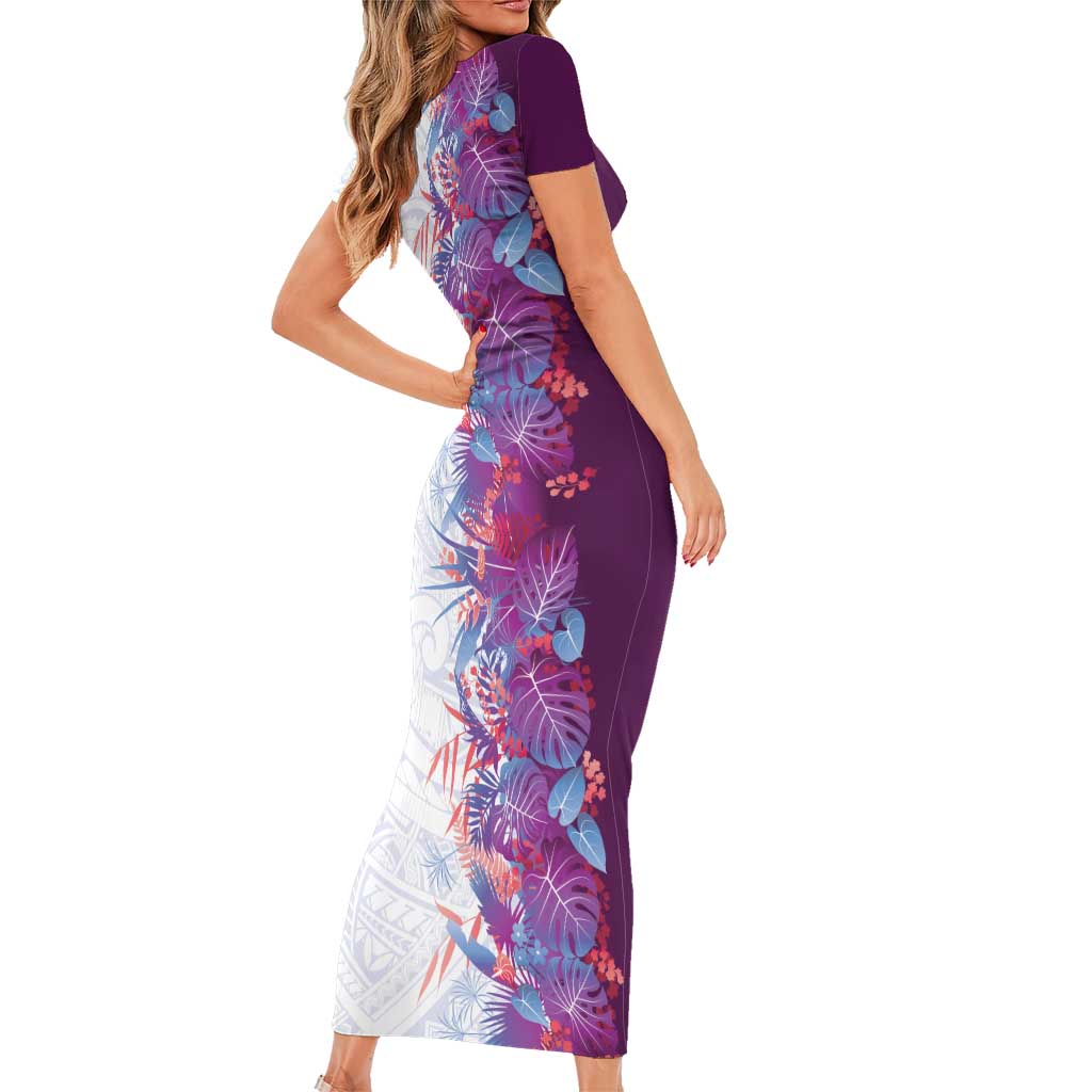 Hawaii Tropical Plant Poni Short Sleeve Bodycon Dress Vibrant Polynesian Pattern LT01 - Polynesian Pride