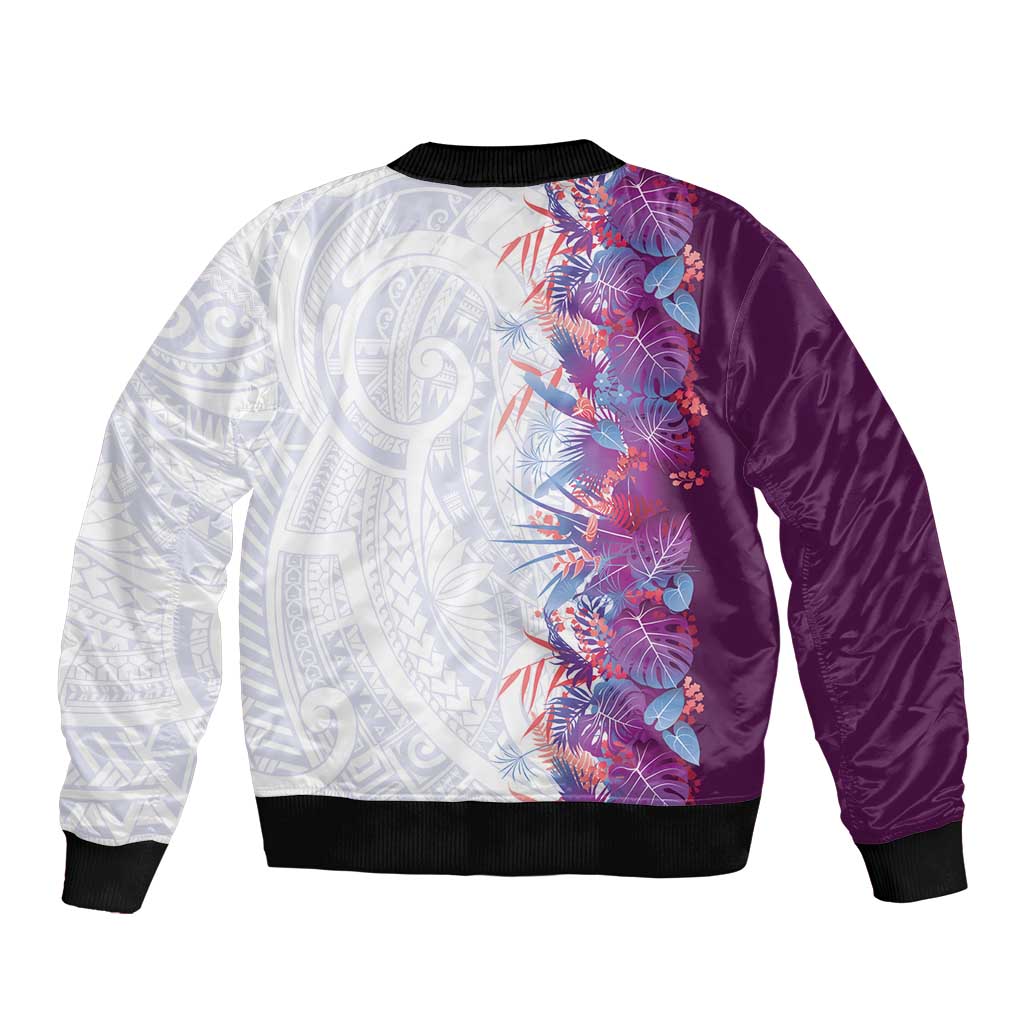 Hawaii Tropical Plant Poni Sleeve Zip Bomber Jacket Vibrant Polynesian Pattern LT01 - Polynesian Pride