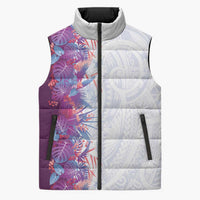 Hawaii Tropical Plant Poni Sleeveless Puffer Jacket Vibrant Polynesian Pattern