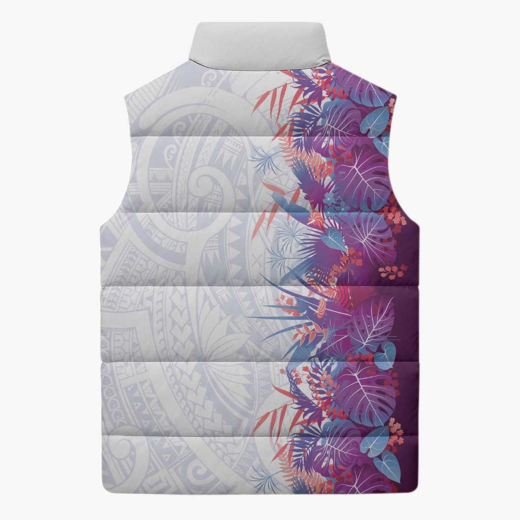 Hawaii Tropical Plant Poni Sleeveless Puffer Jacket Vibrant Polynesian Pattern