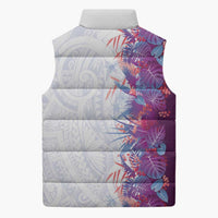 Hawaii Tropical Plant Poni Sleeveless Puffer Jacket Vibrant Polynesian Pattern