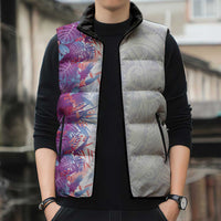 Hawaii Tropical Plant Poni Sleeveless Puffer Jacket Vibrant Polynesian Pattern
