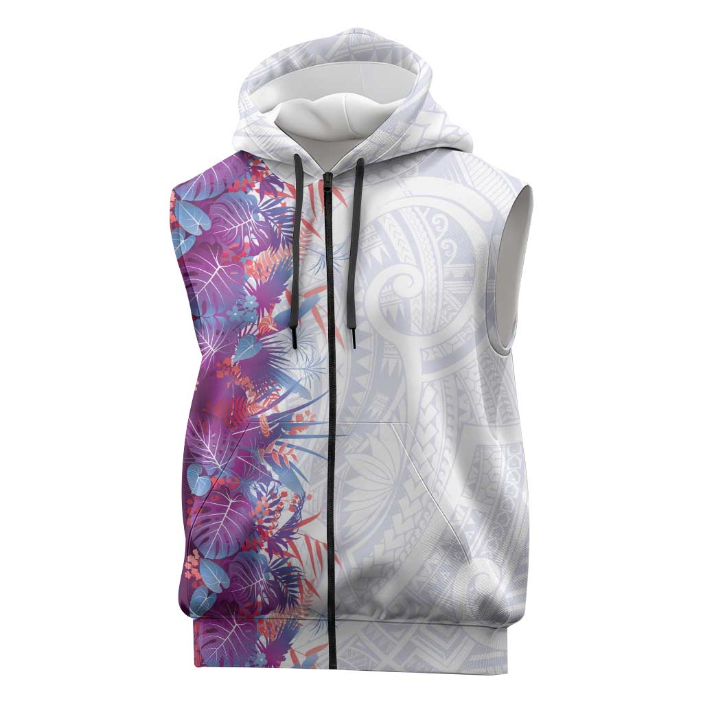 Hawaii Tropical Plant Poni Sleeveless Zip Hoodie Vibrant Polynesian Pattern LT01 Purple - Polynesian Pride