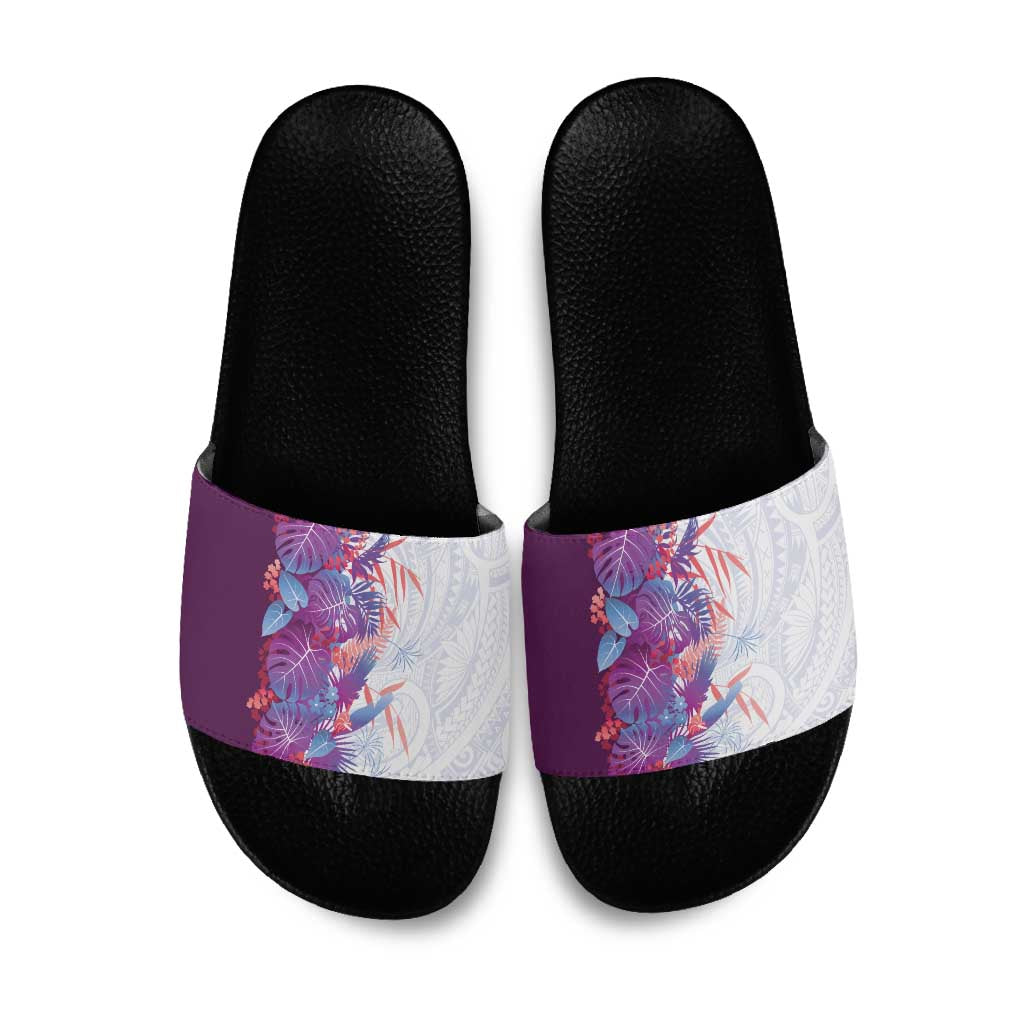 Hawaii Tropical Plant Poni Slide Sandals Vibrant Polynesian Pattern LT01 Purple - Polynesian Pride