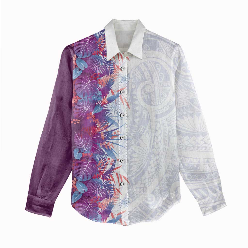 Hawaii Tropical Plant Poni Women Casual Shirt Vibrant Polynesian Pattern LT01 - Polynesian Pride