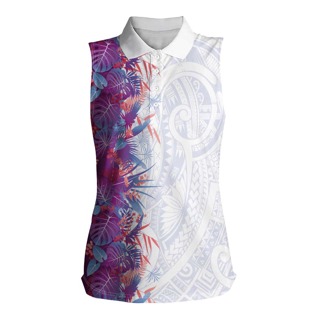 Hawaii Tropical Plant Poni Women Sleeveless Polo Shirt Vibrant Polynesian Pattern LT01 Female Purple - Polynesian Pride