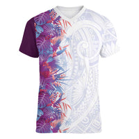 Hawaii Tropical Plant Poni Women V-Neck T-Shirt Vibrant Polynesian Pattern LT01 Female Purple - Polynesian Pride