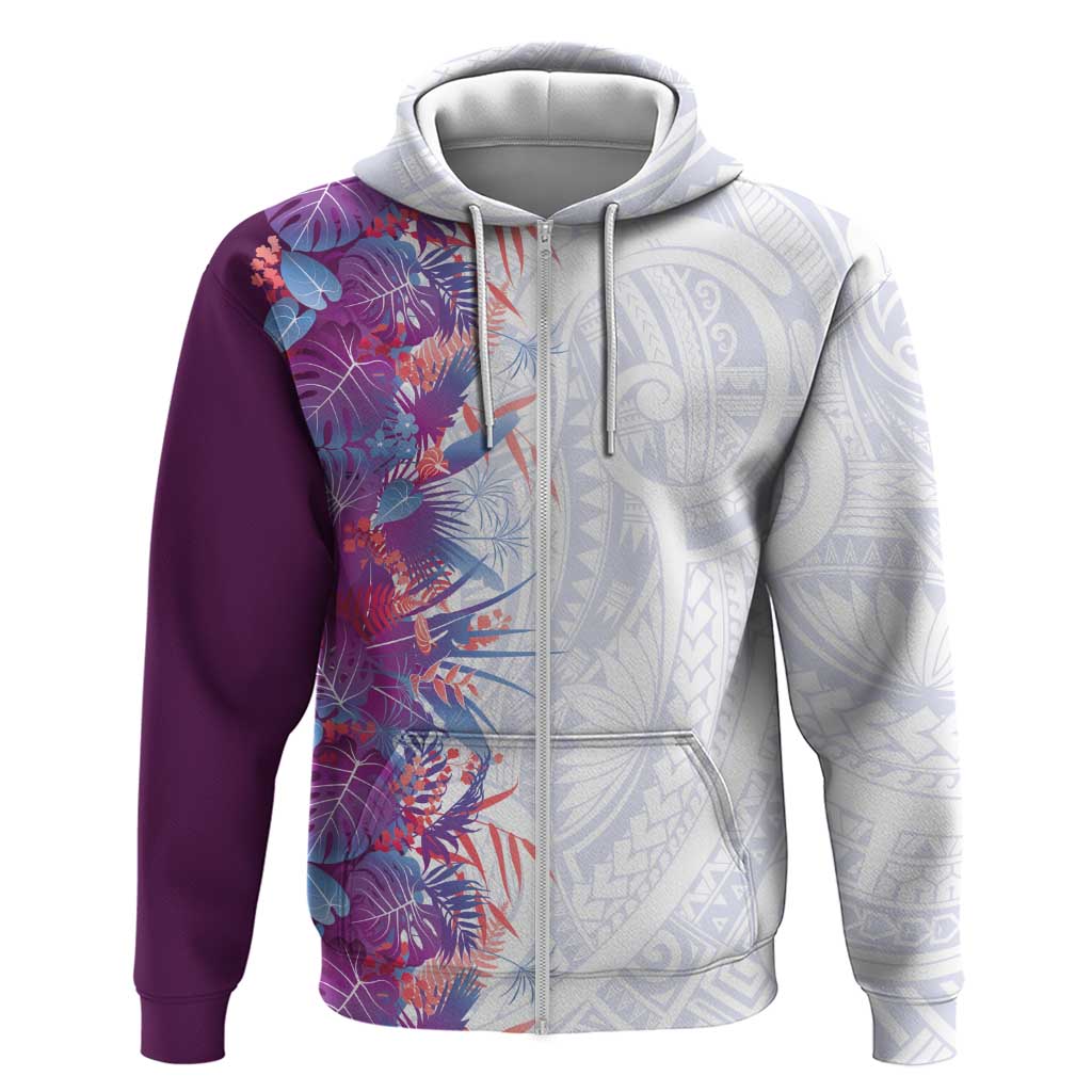 Hawaii Tropical Plant Poni Zip Hoodie Vibrant Polynesian Pattern LT01 Zip Hoodie Purple - Polynesian Pride