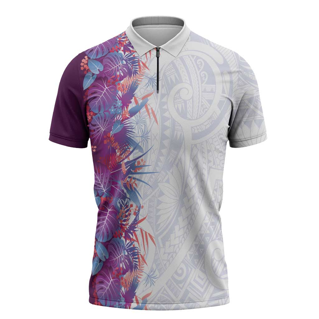 Hawaii Tropical Plant Poni Zipper Polo Shirt Vibrant Polynesian Pattern LT01 Purple - Polynesian Pride