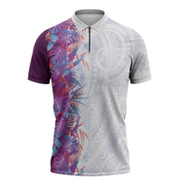 Hawaii Tropical Plant Poni Zipper Polo Shirt Vibrant Polynesian Pattern LT01 Purple - Polynesian Pride