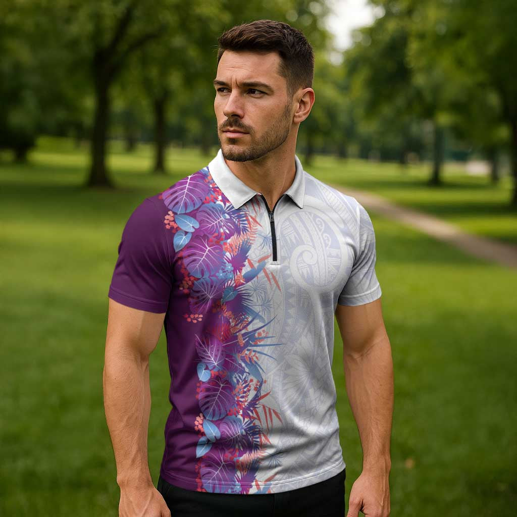 Hawaii Tropical Plant Poni Zipper Polo Shirt Vibrant Polynesian Pattern LT01 - Polynesian Pride