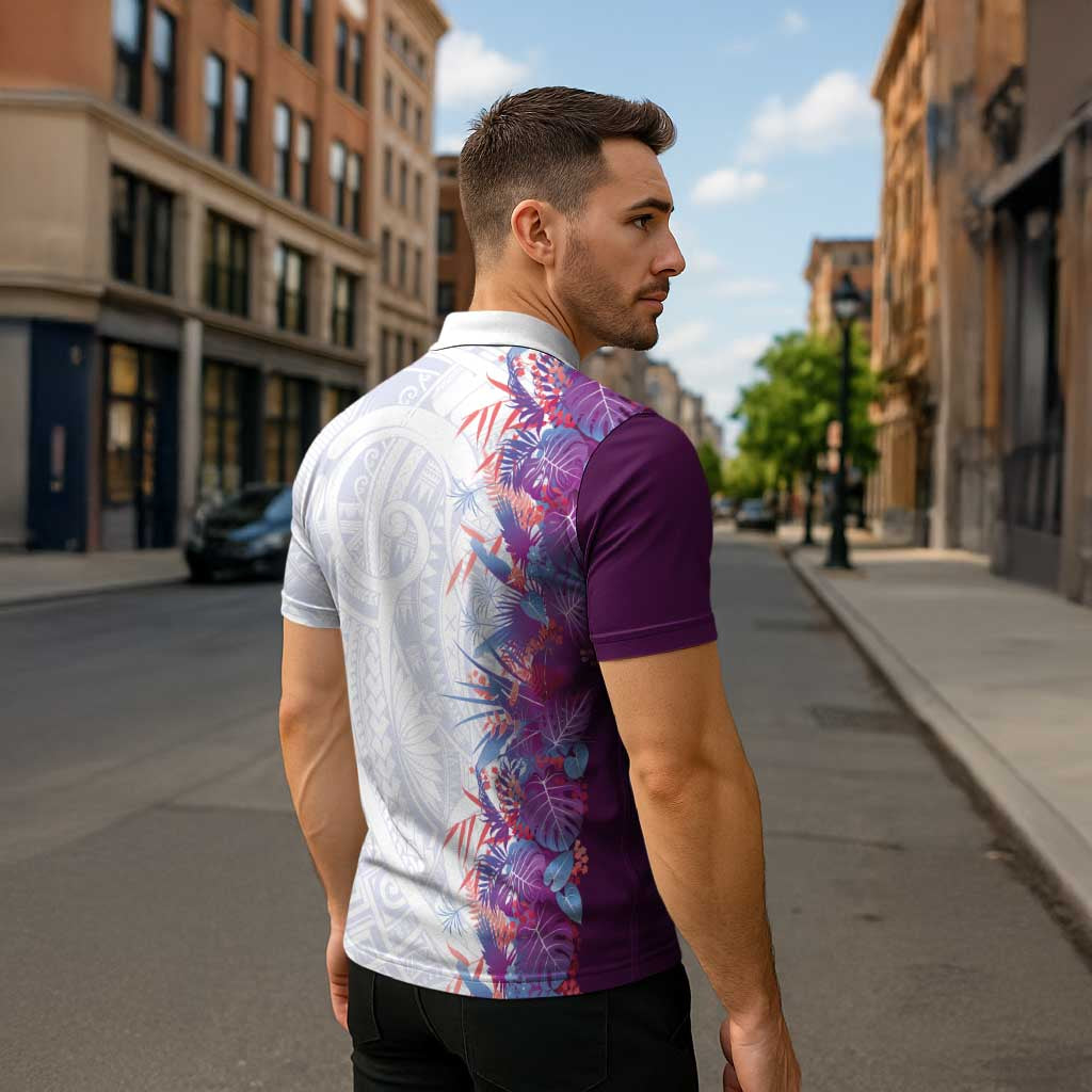 Hawaii Tropical Plant Poni Zipper Polo Shirt Vibrant Polynesian Pattern LT01 - Polynesian Pride