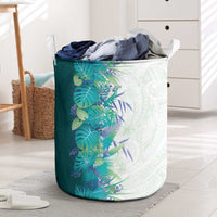Hawaii Tropical Plant Teal Laundry Basket Vibrant Polynesian Pattern