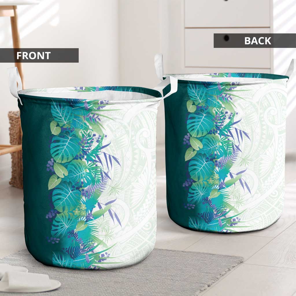 Hawaii Tropical Plant Teal Laundry Basket Vibrant Polynesian Pattern