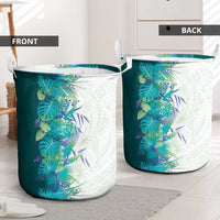 Hawaii Tropical Plant Teal Laundry Basket Vibrant Polynesian Pattern